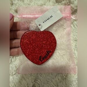 Coach Sparkling Red Heart Compact Mirror NWT